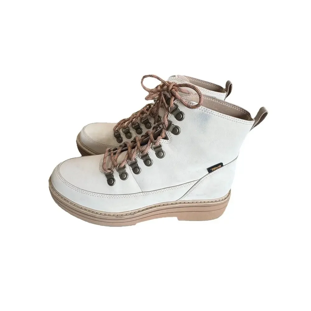 Teva Midform Boots Ivory Swan Womens 9 NEW Water Resistant Combat Lace up winter